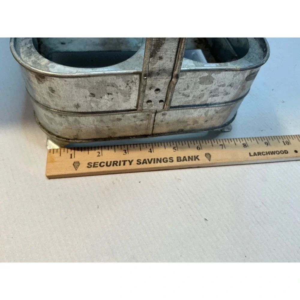 Pottery Barn Galvanized Metal 6 Bottle Carrier Caddy Farmhouse Decor